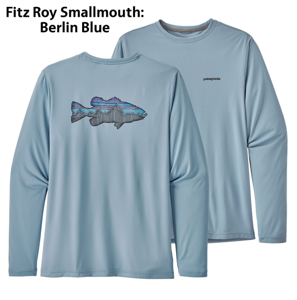 Patagonia LS Capilene Cool Daily Fish Graphic Tee Sketched Smallmouth Berlin Blue 52147 SRSB Patagonia LS Capilene Cool Daily Fish Graphic Tee Sketched Smallmouth Berlin Blue 52147 SRSB